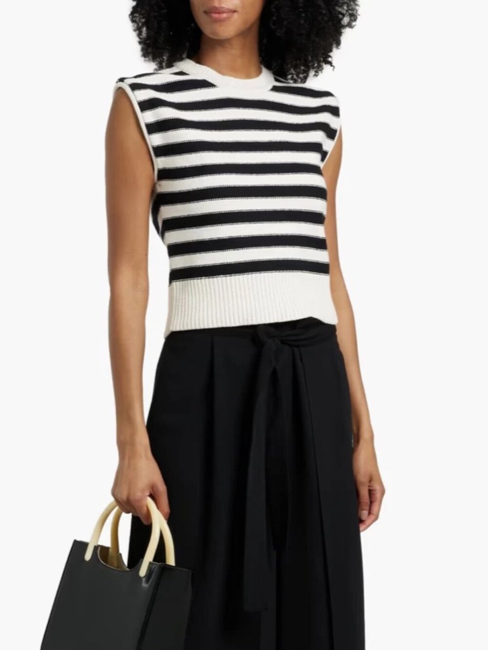 Veronica Beard Vera Sleeveless Cotton Black White Striped Knit Top Size S